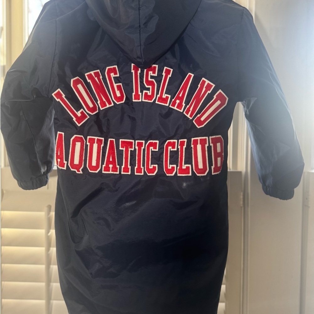 Navy Boathouse Varsity Long Island Aquatic Club Jacket with Red fleece Lining